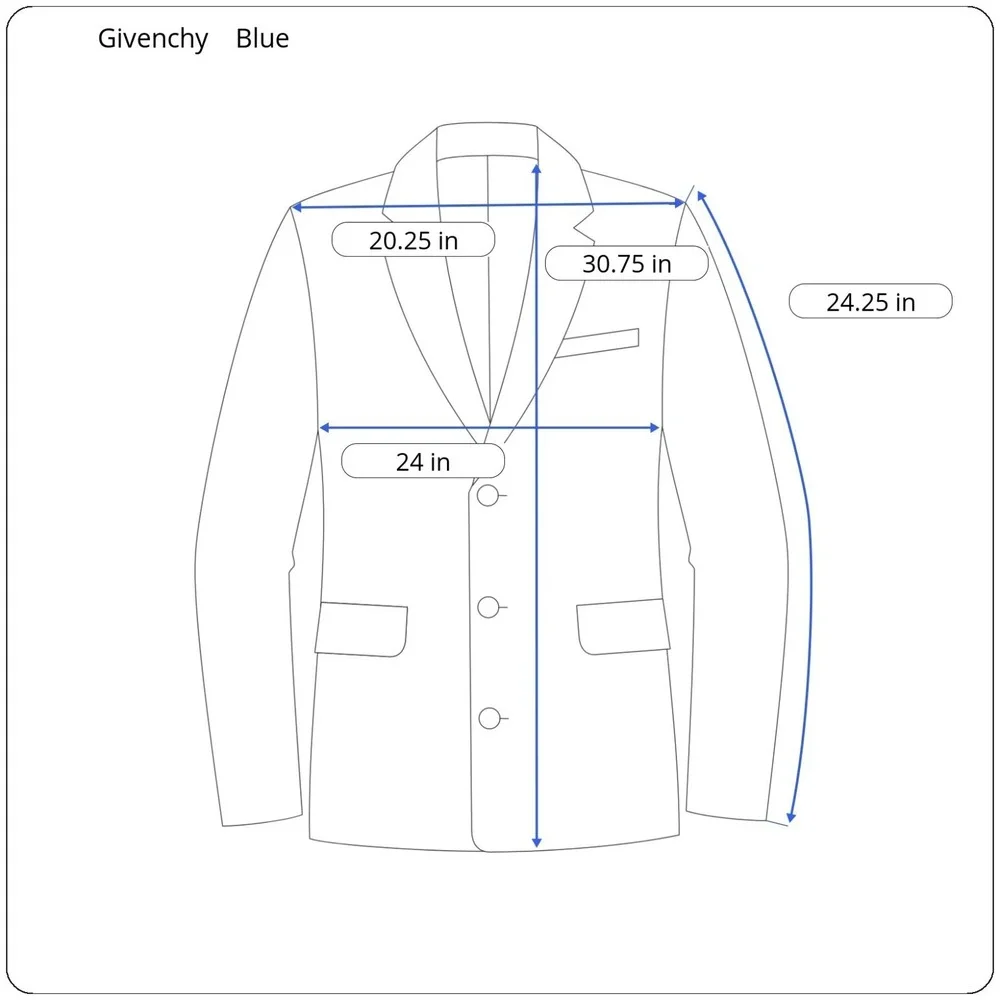 Vintage Givenchy Gold Button Navy Blue Wool Wide‎ Lapel Sport Coat Men's 46R